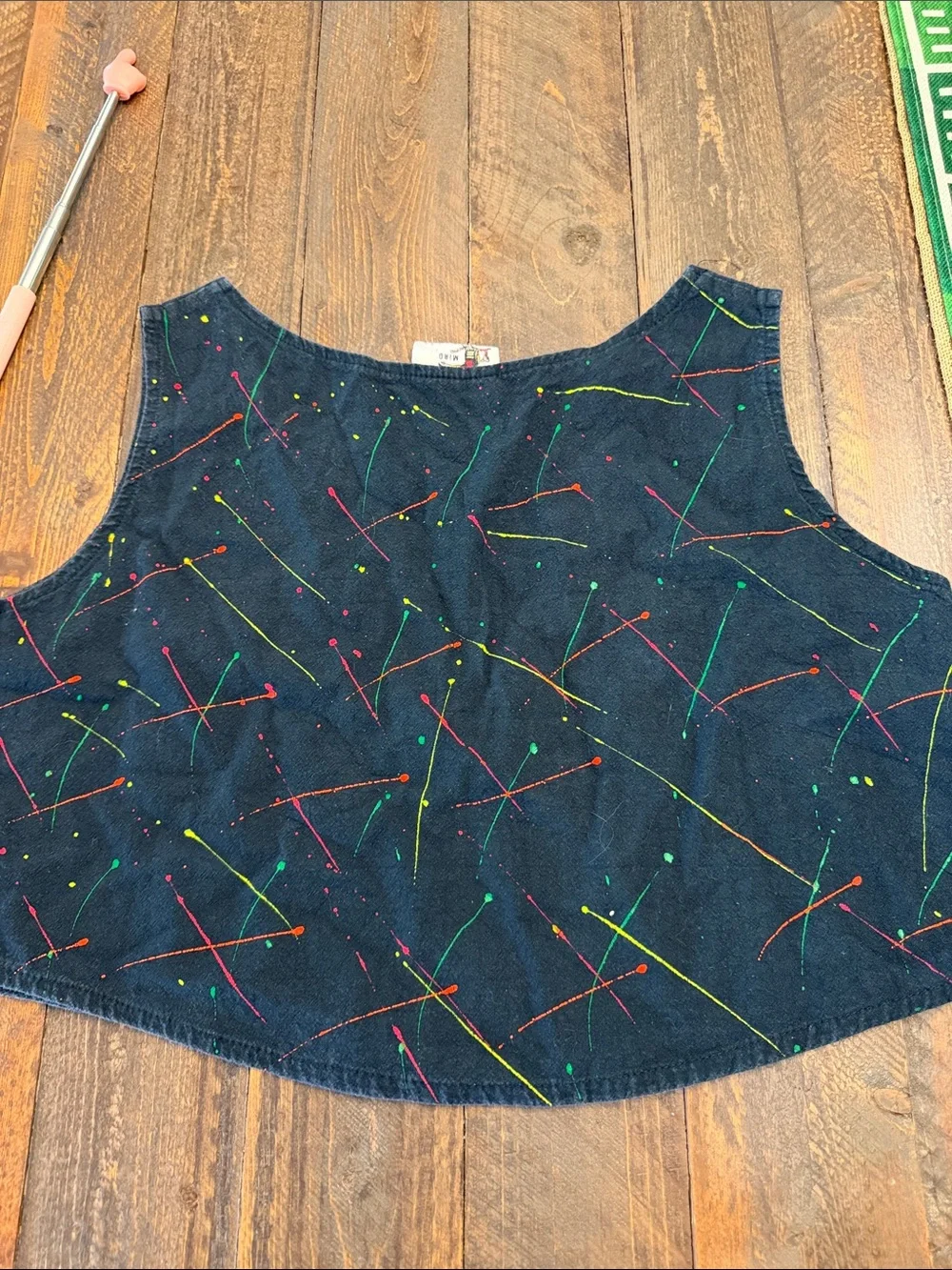 Vintage Miro Cancun Mexico Neon Paint Splatter Crop Tank Top Shirt Pocket M GUC